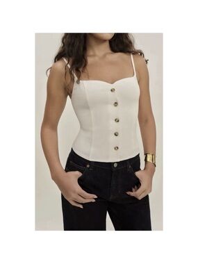 Reformation Cream Button-Front Corset Tank
